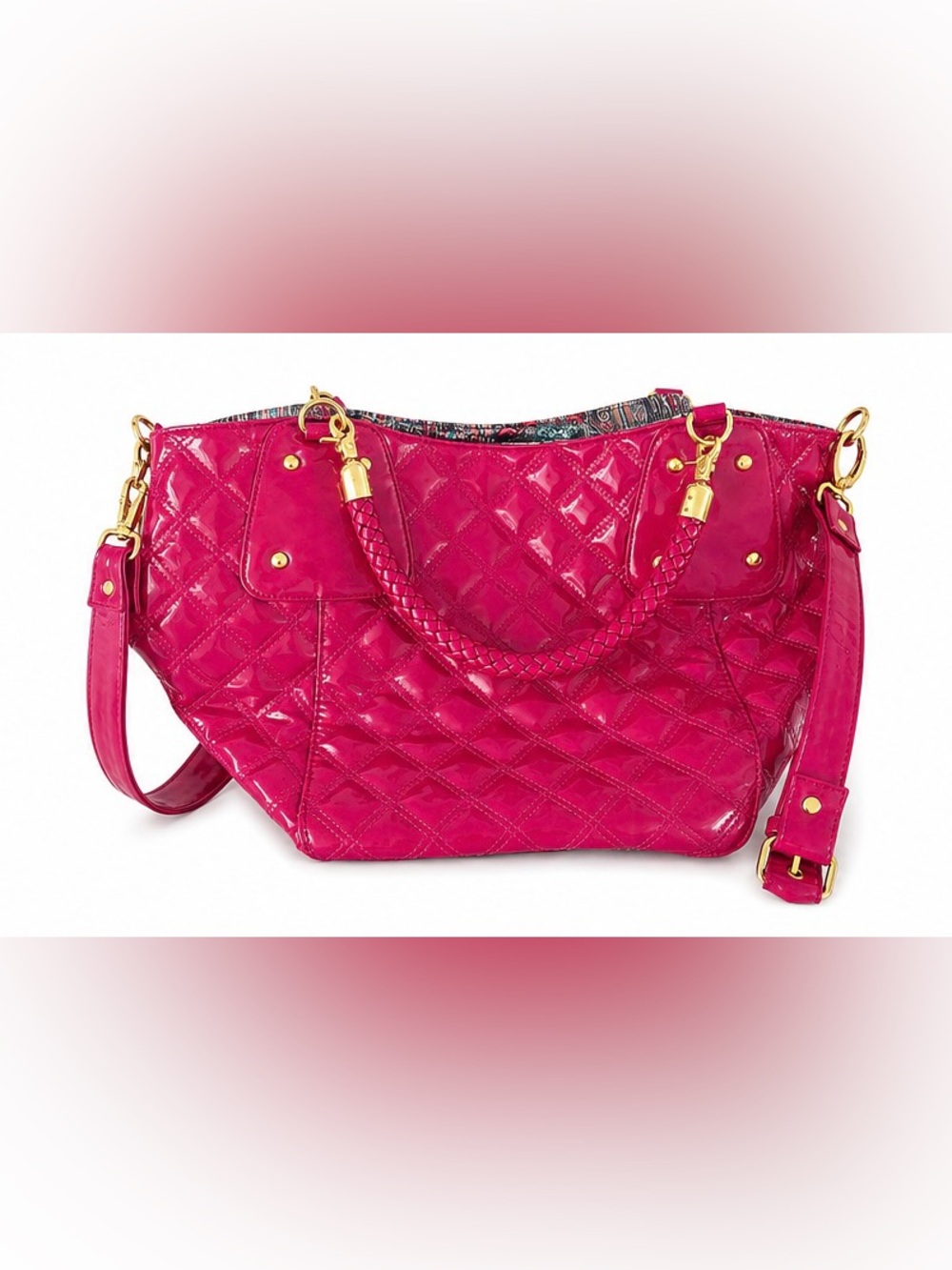 Big Buddha Hot Pink Quilted Women’s Tote Bag with Gold Hardware